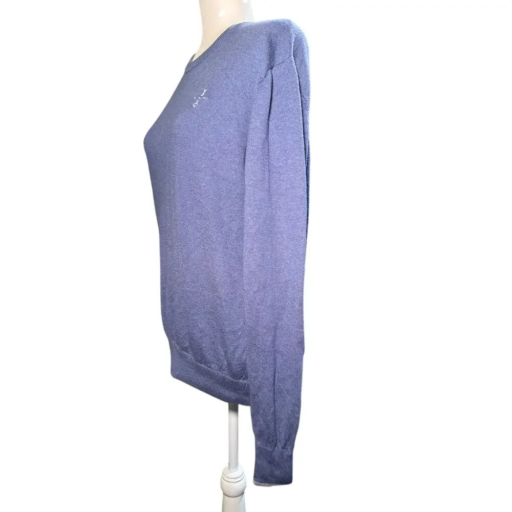 Greyson Wool Linen Crewneck Sweater, Blue Gray, Embroidered Logo, Men's Medium